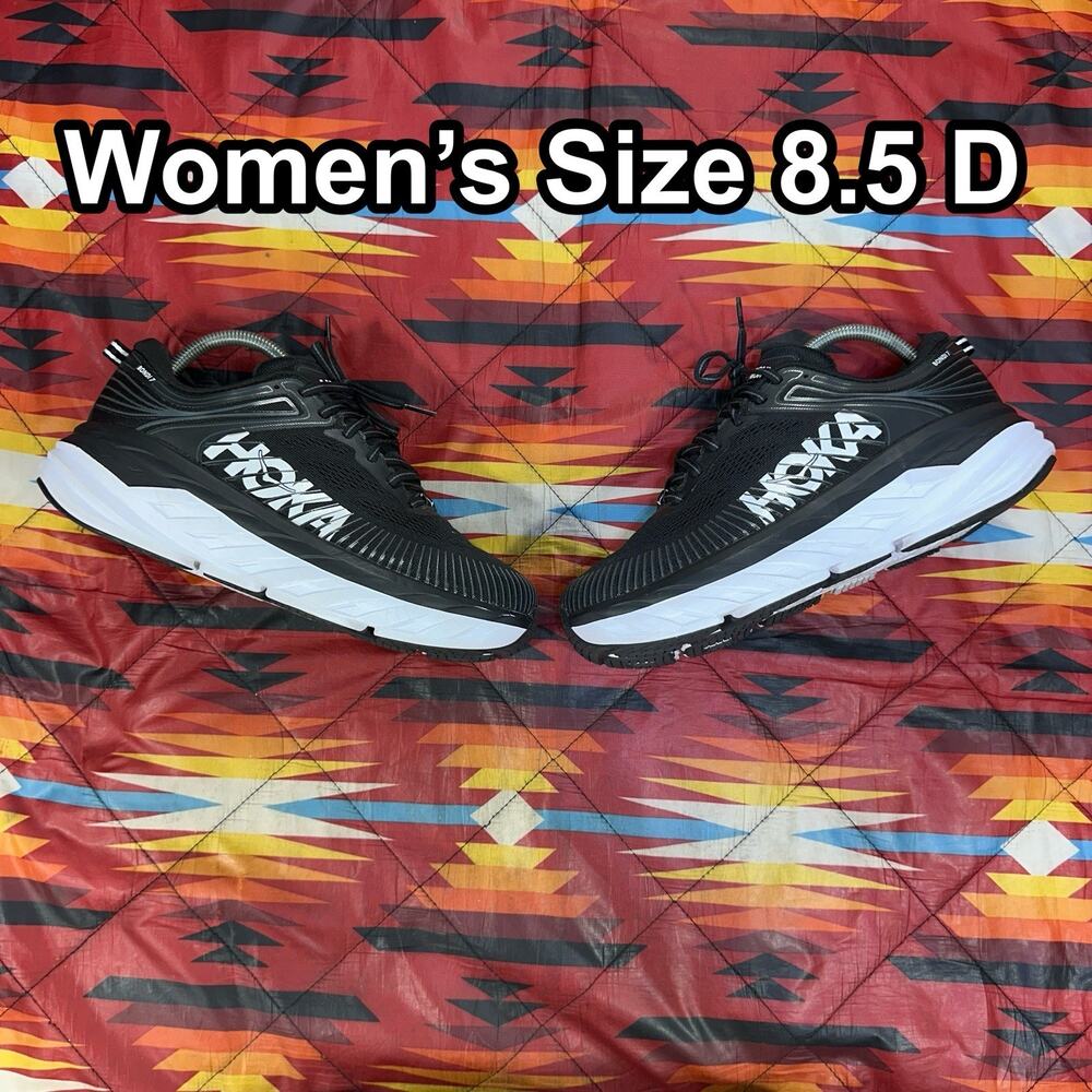 Hoka One One Bondi 7 Women's Size 8.5 D Running Black Shoes 1110531 BWHT